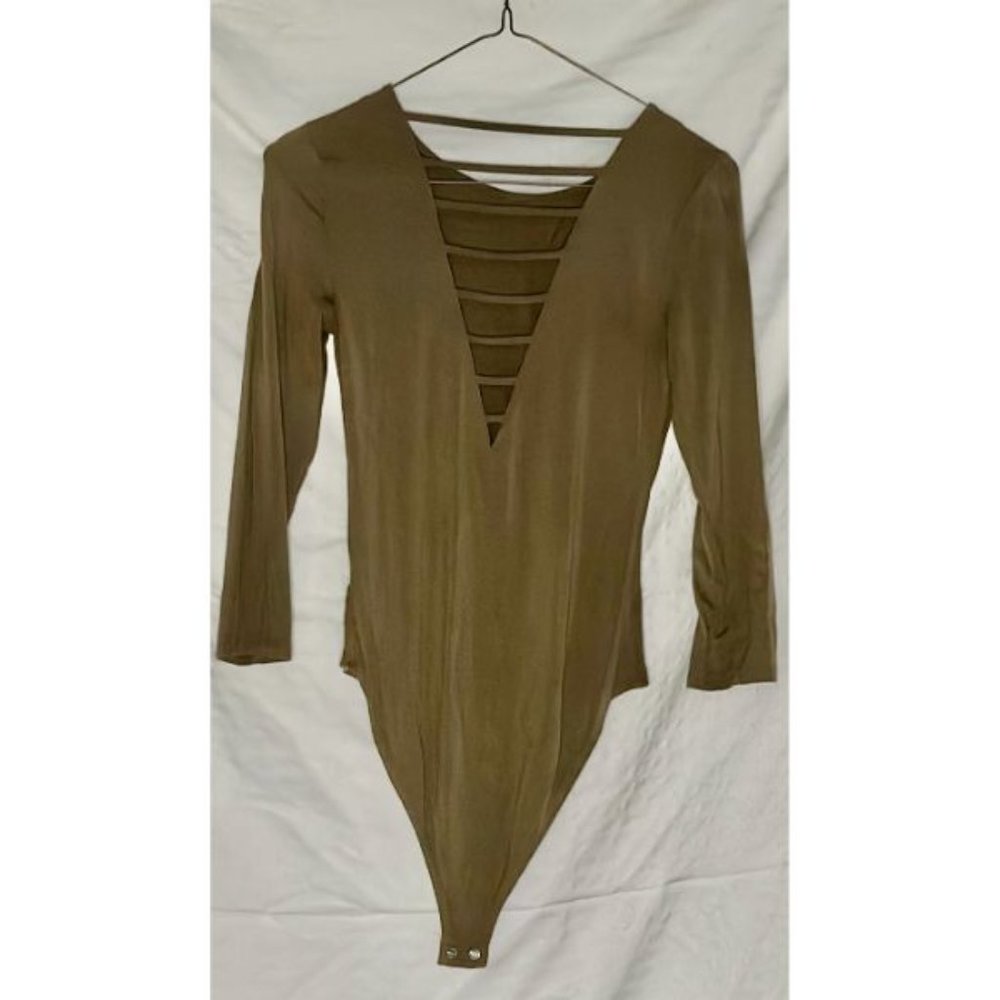 Olive green deep cut long sleeve bodysuit Forever 21 Size Medium
